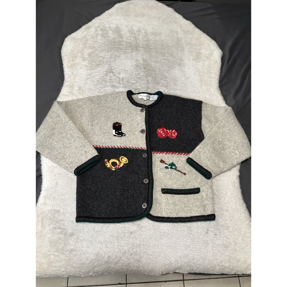The Eagle Eyes Womens Gray Wool Sweater‎ Cardigan Size Large Vintage Rose